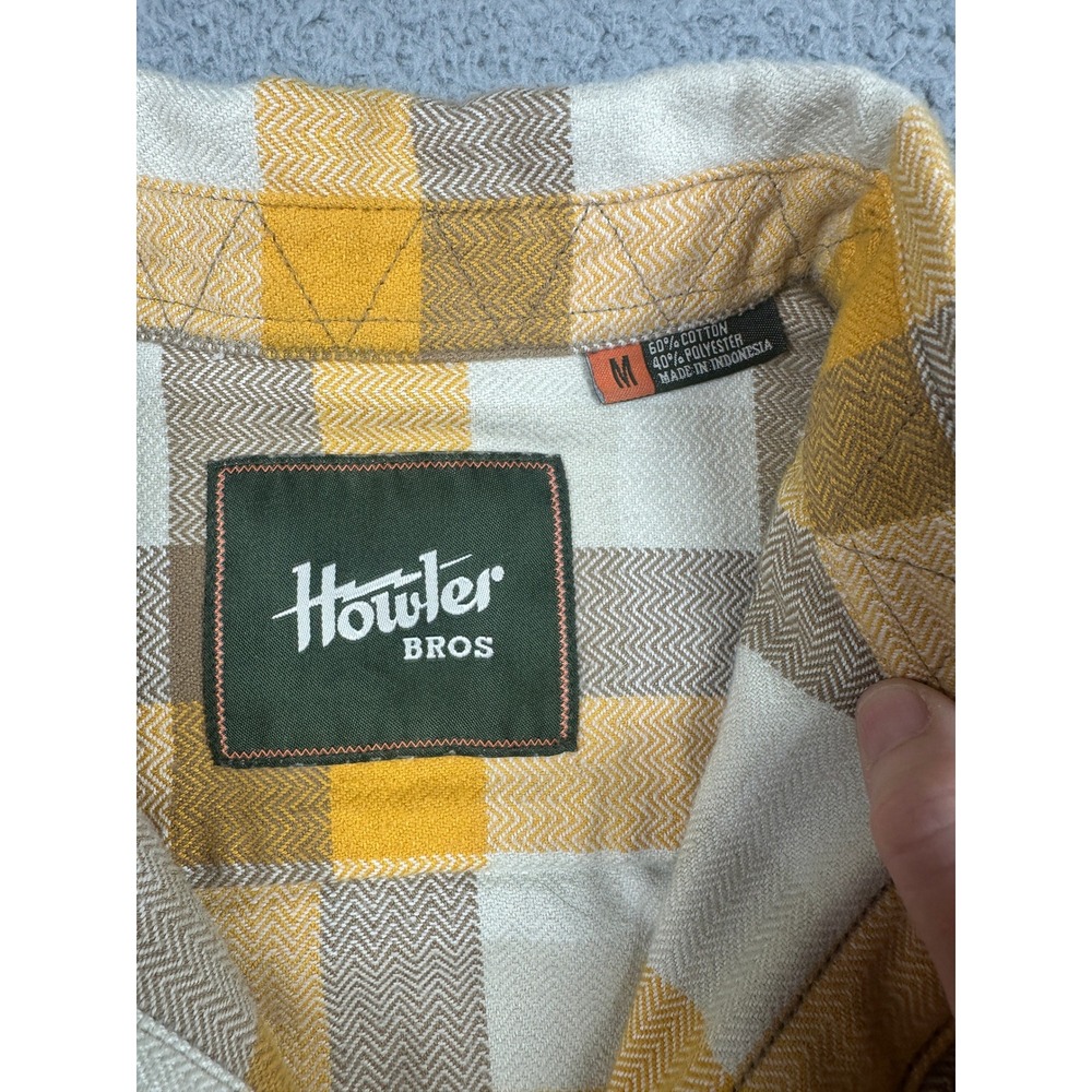 Howler Bros Harkers Flannel Shirt Mens Medium Yellow Brown Plaid Heavyweight - Picture 4 of 14